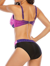 Women's Swimwear Bikini 2 Piece Plus Size Swimsuit Open Back Printing Gradient Color Blue Purple Halter V Wire Bathing Suits Sexy Vacation Fashion / Modern / New / Padded Bras